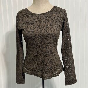 Coldwater Creek‎ XS Brown Mocha Lace Top Long Sleeve Layering Shirt Whimsigoth
